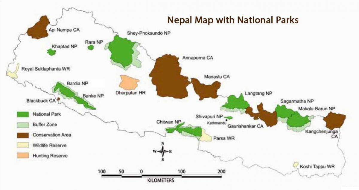 Kaart nepal koos rahvusparkide