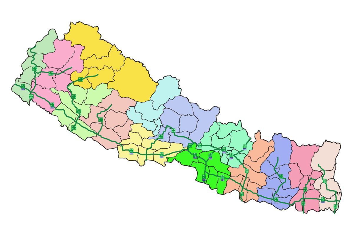 Kaart nepal koos suuremate maanteede