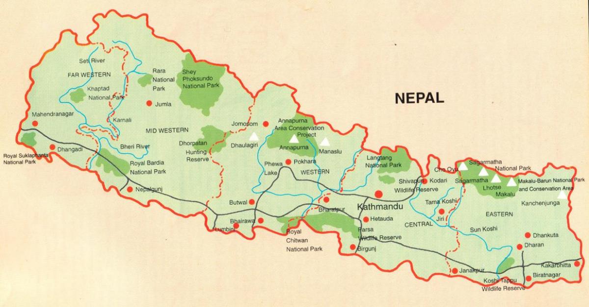 kaart nepal, mille turistide kohti