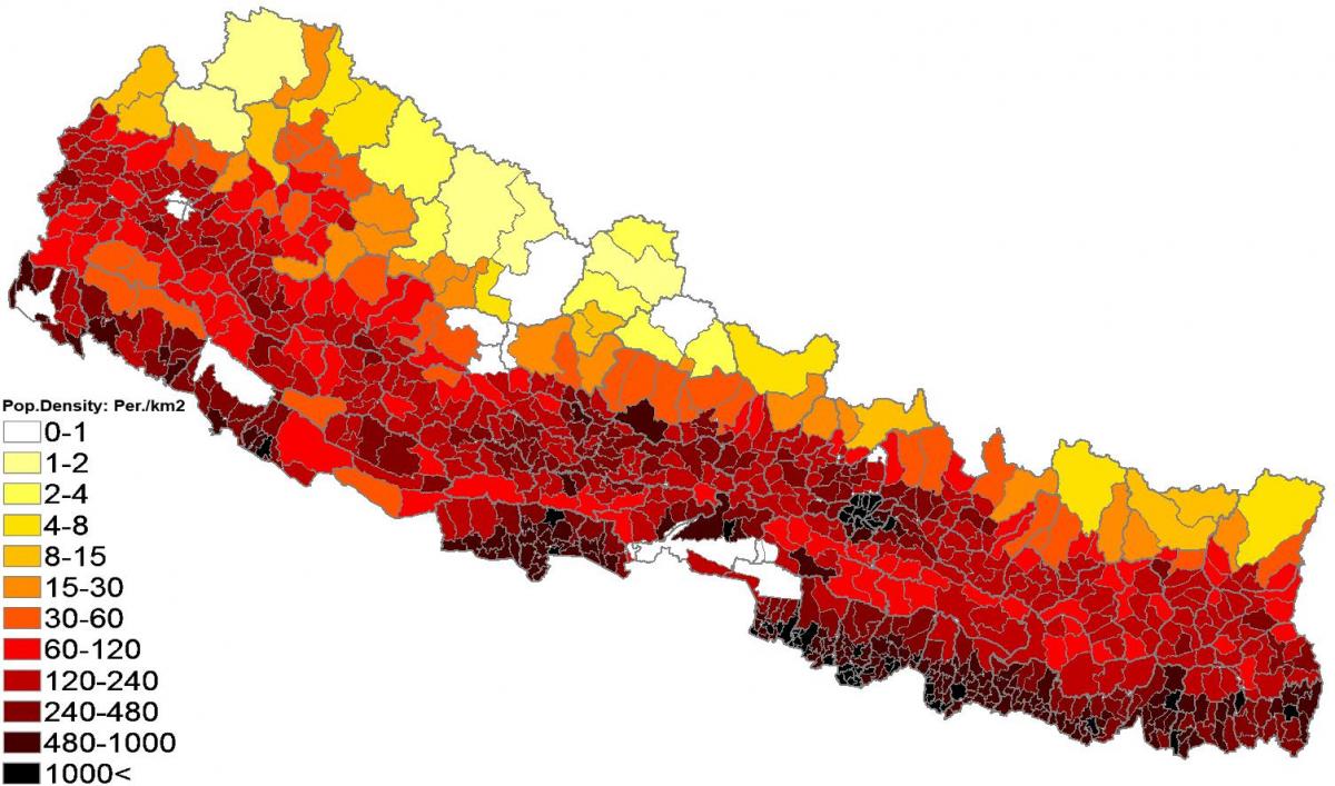 nepali rahvastiku tiheduse kaart