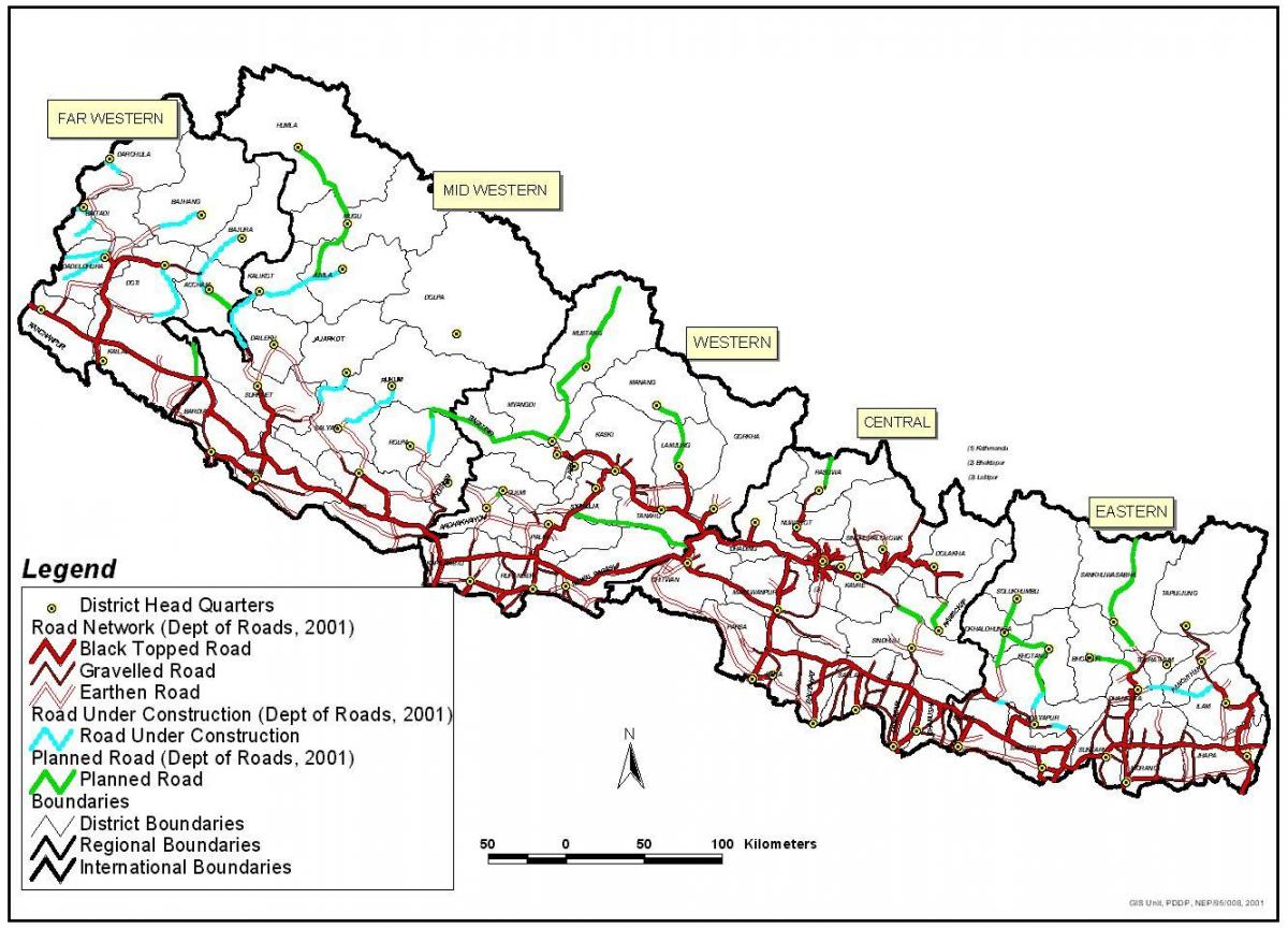 Kaart maantee nepal linnaosade