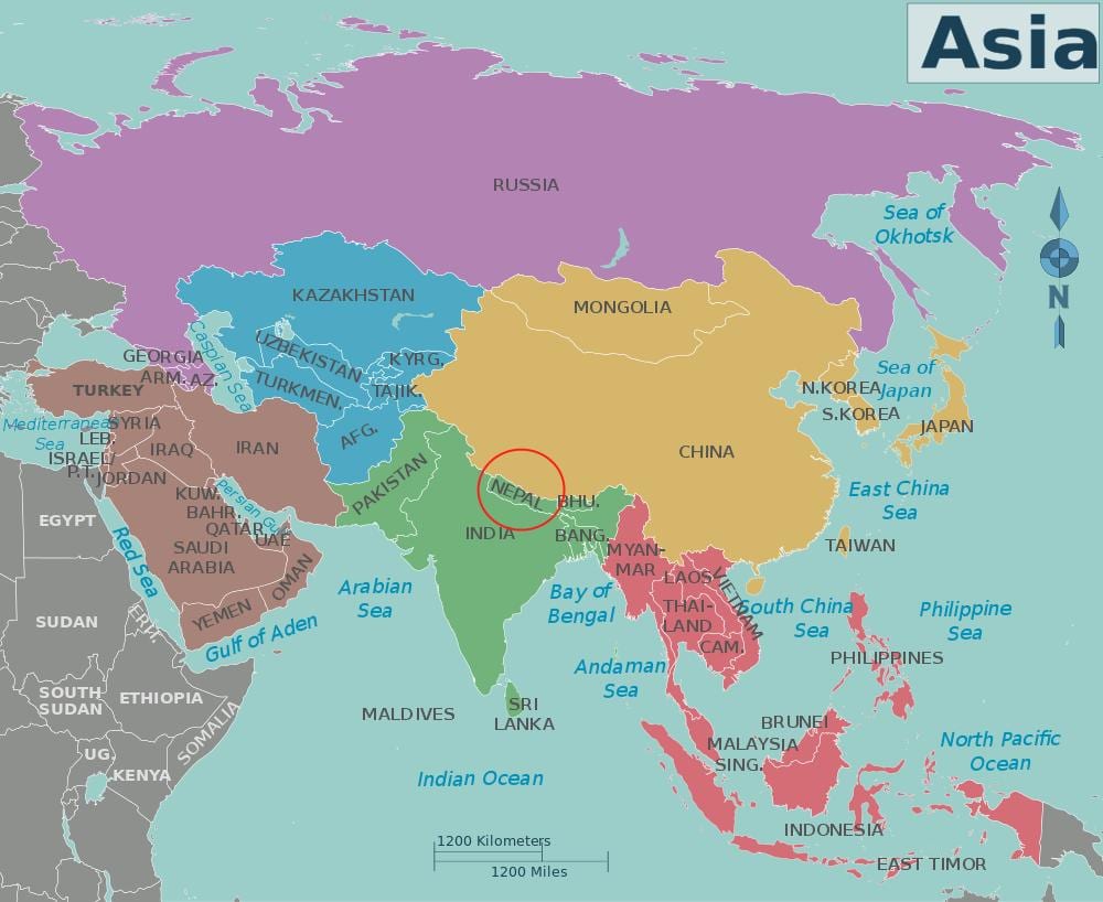 kaart nepal ja ümberkaudsed riigid