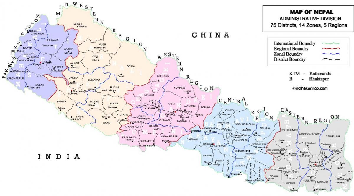 nepal poliitiline kaart koos linnaosade
