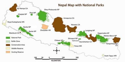 Kaart nepal koos rahvusparkide