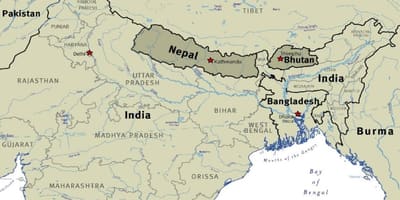 Kaart, nepal, bhutan ja tiibet