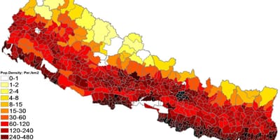 Nepali rahvastiku tiheduse kaart