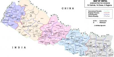 Nepal poliitiline kaart koos linnaosade